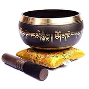 Tibetan Singing Bowl Set 4" - Easy To Play Authentic Handmade For Meditation Sound 7 Chakra Healing By Himalayan Bazaar (Black & Yellow)