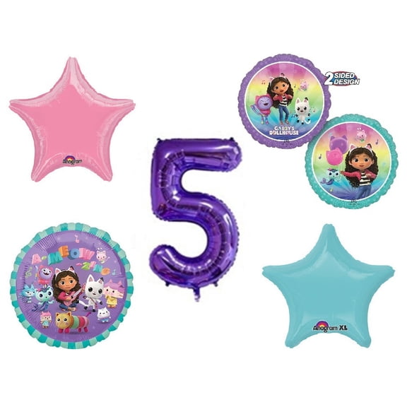 Gabby's Dollhouse 5th #5 Happy Birthday Bouquet (5 piece)  Party Supplies Decorations Set