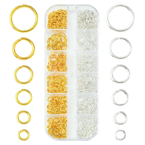 1Box 520Pcs 12 Sizes Brass Open Jump Rings Sets Round Ring Golden & Silver 4~10x0.8~1mm Inner Diameter: 2.4~8mm