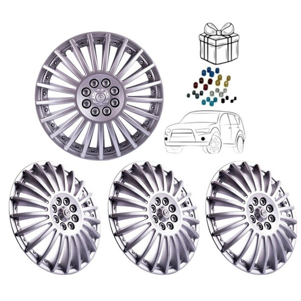 4 Tapones Polveras Llanta Rin 13 Deportivo Gris Owc + Regalo gris