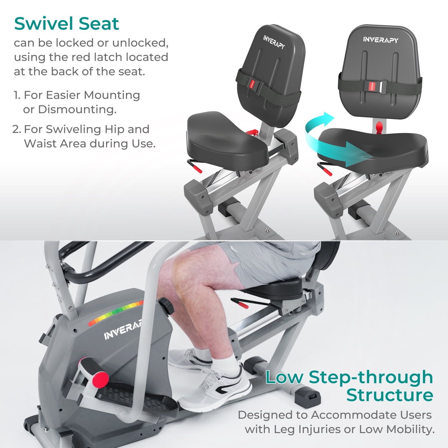 Inverapy RCT2025 Recumbent Cross Trainer with Swivel Seat, Gray, for Leg and Hip Injuries
