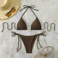 thumbnail image 5 of Women's Triangle Bikini Set Halter String Two Piece Swimsuit Brazillian Bathing Suit Cheeky Cute Swimwear (Brown,M), 5 of 7