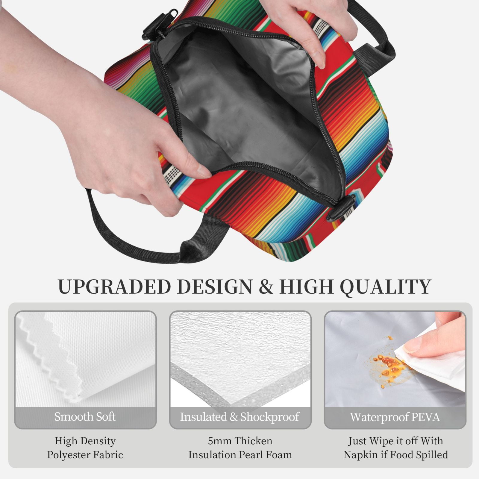 Hirioo Mexican Serape Blanket Stripes for Crossbody Lunch Box for Women Men with Adjustable Shoulder Strap for School, Work and Travel