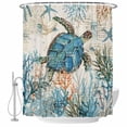 thumbnail image 2 of Shower Curtains for Bathroom, Ocean Turtle Waterproof Fabric Shower Curtain, Coastal Nautical Coral Starfish Blue Decorative Bathroom Curtain for Bathtub, 66"x72", No Hooks Included, 2 of 9