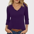 thumbnail image 6 of AVTOIFY Summer Womens Blouses Dressy Casual, Women's Summer Solid Color Quarter Sleeve Temperament V-neck Pullover Top Purple XL, 6 of 6