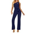 thumbnail image 2 of successthop Jumpsuit for Women Dressy Stylish One Shoulder Sleeveless Lounge Wear Belted Long One Piece Solid Pants Blue, 2 of 6