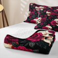 thumbnail image 4 of Homewish Hipple Skull Bed Spread Queen,Gothic Romantic Rose Queen Coverlet Set,Happy Halloween Duvet,3pcs, 4 of 7