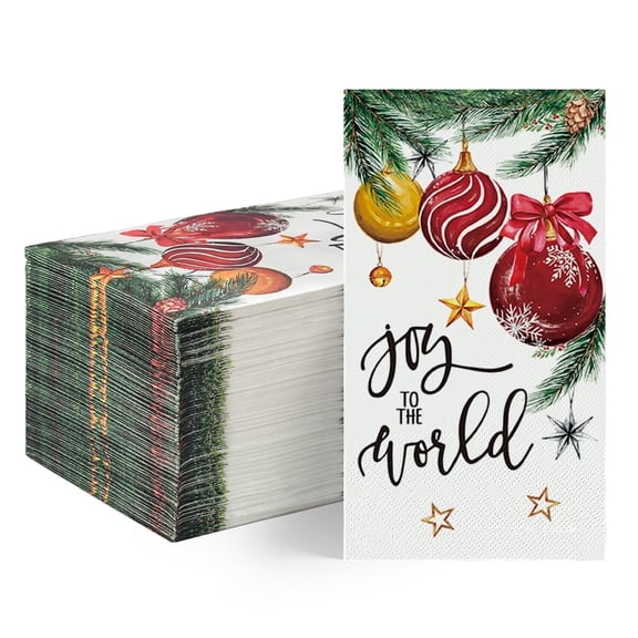 Sm:)e 100PC Christmas Disposable Paper Decorative Guest Napkins, Xmas Balls for Party Lunch Dinner Kitchen Bathroom