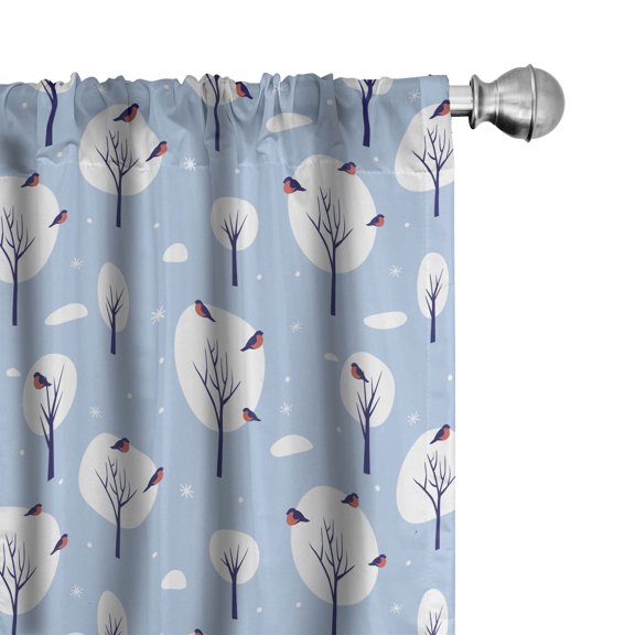 Ambesonne Vintage Winter Curtains, Snowy Trees Birds, Pair of 28"x63", Ceil Blue Indigo and Salmon