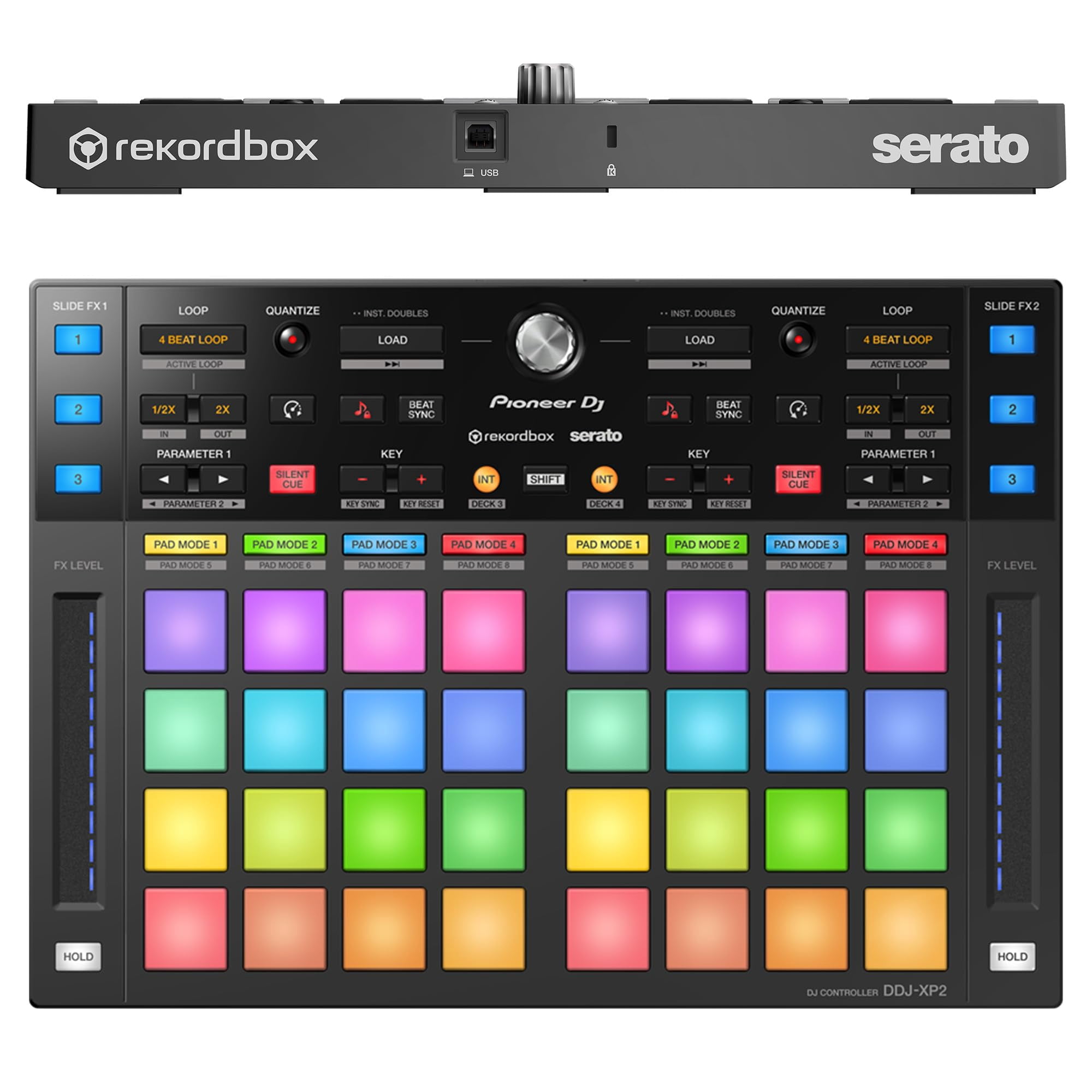 Pioneer DJ DDJ-XP2 Sub-Controller for Rekordbox & Serato DJ Pro Bundle with Laptop Stand, Headphones, and Austin Bazaar Polishing Cloth