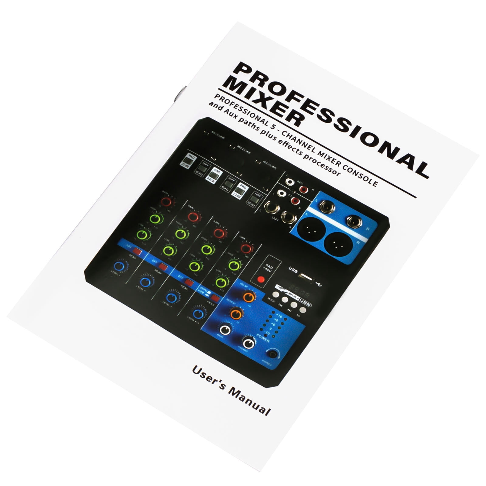 5 Channels Mini Audio DJ Mixer Sound Board Console System DJ Studio Streamingantom Power with Lotus Interface&USB Slot