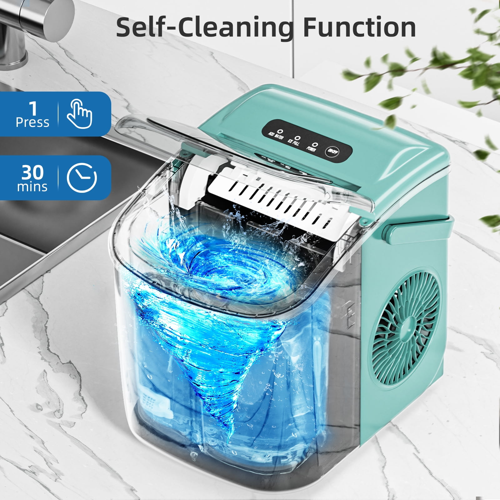 FREE VILLAGE Ice Makers Countertop,Portable Ice Maker Machine with Self-Cleaning,26.5lbs/24Hrs,6 Mins/9 Pcs Bullet Ice,Ice Scoop and Basket,Handheld Ice Maker for Kitchen/Home/Office/Party