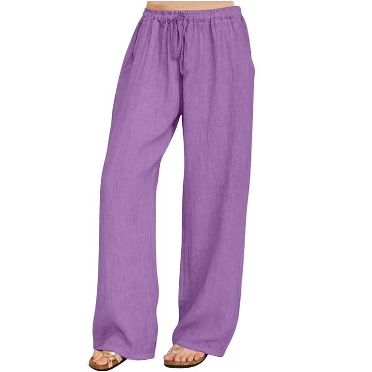 Xysaqa Plus Size Summer Pants, Linen Pants for Women Summer Casual Loose  Wide Leg Lounge Pants Workout Yoge Pants 