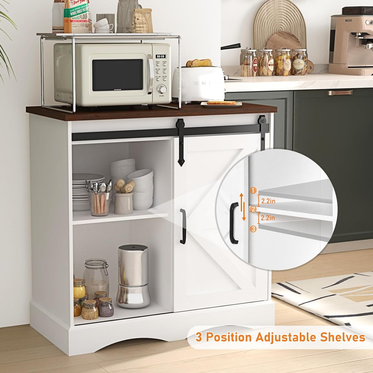 Chvans 31.5" Farmhouse Coffee Bar Cabinet with Storage, Aquarium Stand Fish Tank Table, Grey Accent Cabinets for Living Room, Entryway, White