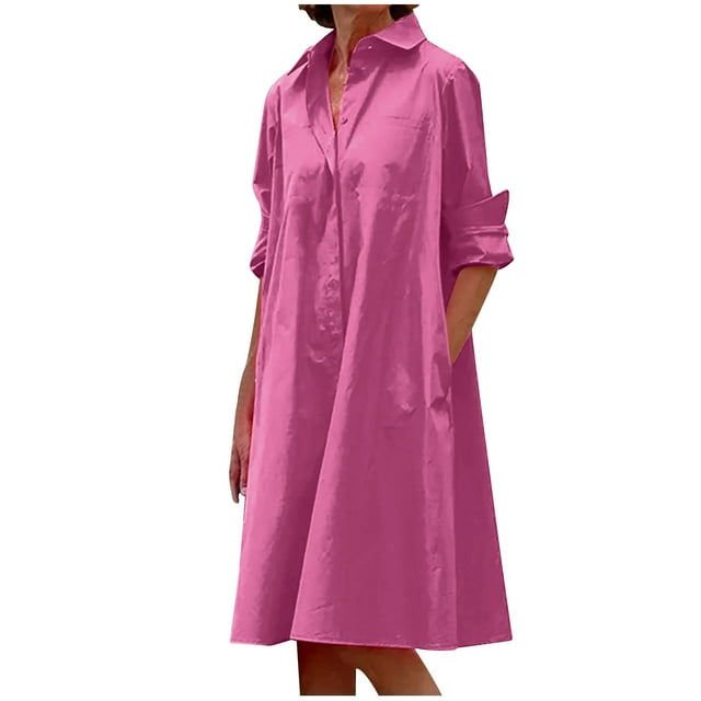 Pompotops Robe Longue Maxi pour Femmes, Mode, Col Rond, Manches Longues, Décontractée, avec Poches, Unie, en Solde