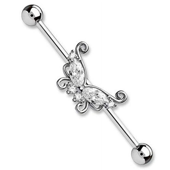 Body Accentz Industrial Barbell Butterfly 316L Surgical Steel 1 1/2 14g Bar