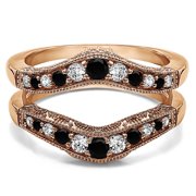 TwoBirch Vintage Style Filigree and Milgraining Contour Ring Guard In Sterling Silver With Black and White Diamonds (G,I2) (0.75ctw)