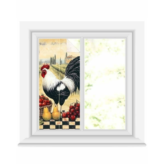 Window Privacy Film Rooster Stained Glass Window Film Decorative Sun Block Window Cover Vintage Animals Watercolor Window Clings Static Adhesive Sticker for Bathroom 17.7"x39.3"