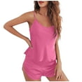 thumbnail image 3 of Women's Pajama Sets Spaghetti Strap Sleeveless Sleepwear Side Split Shorts Nightwear 2 Piece Lounge Outfits Suits (XL, Hot Pink), 3 of 5