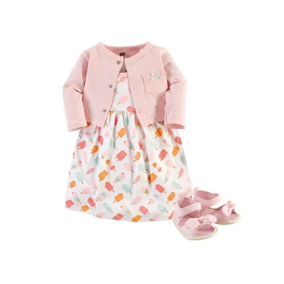 (icecream, 6-9m) - Cardigan, Dress & Shoes, 3pc Outfit Set (Baby Girls)