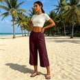 thumbnail image 3 of Posijego Women's Capri Pants Drawstring Elastic Waist Wide Leg Capris Summer Casual Cropped Loose Pants with Pockets S-3XL, 3 of 8