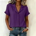 thumbnail image 5 of VBVC Women's Ruffle Short Sleeve Collared Shirt, Ladies' V-Neck Button Down Blouse, Casual Solid Color Summer Top For Women,Purple,S-2XL, 5 of 9
