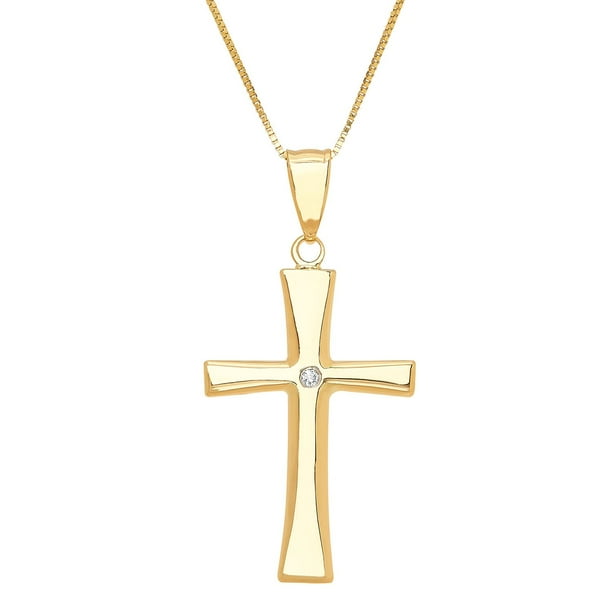 ꕤclara* 【3点】 Cross & 0.01 CT.T.W. Diamond Accent Pendant Necklace in 14K