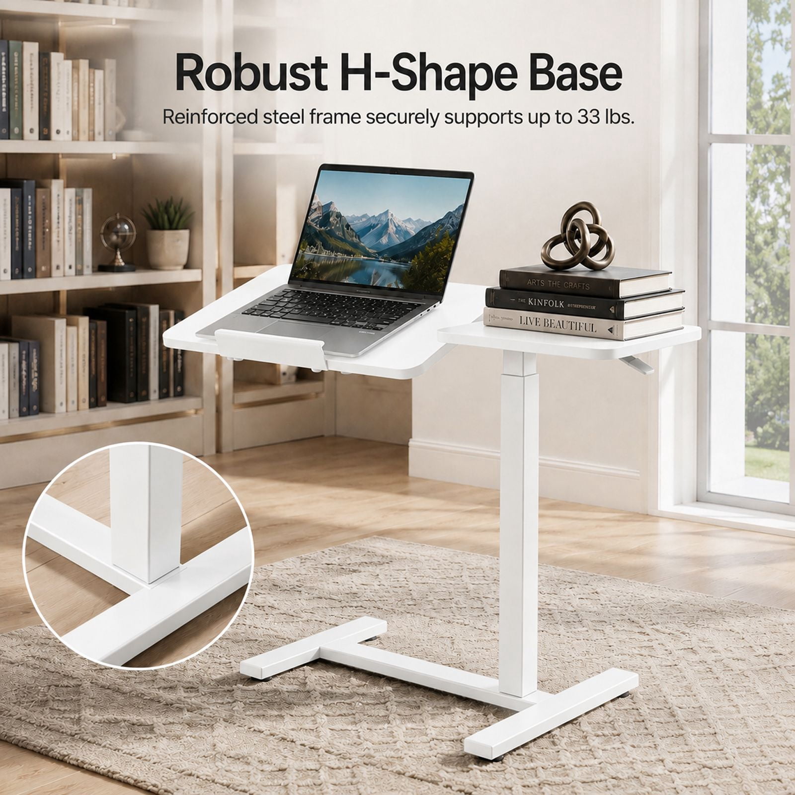 Alvantor Adjustable Bedside Table with Wheels, Rolling Desk, Laptop Table, Portable Design, Adjustable Height, Computer Workstation, Home Office Classroom