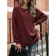 thumbnail image 3 of Fancyglim Women's Crew Neck Pullover Drop Shoulder Side Split Tops, Wine Red XL, 3 of 7