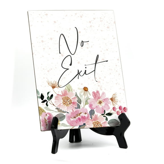 Signs ByLITA No Exit Table Sign with Easel, Floral Watercolor Design (6 x 8")