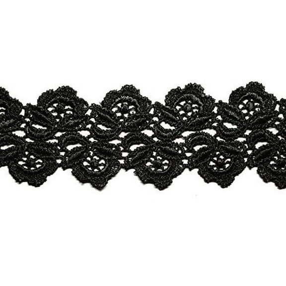 1.75? Wide White Black Off-White Floral Venice Lace Guipure Trim By 2 Yards (Black)