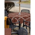 thumbnail image 5 of Outdoor Tablecloth with Umbrella Hole for Patio/Picnic/Party/Camping, Brown Moroccan Waterproof Table Cloth Square Cover Washable, Morocco Abstract Quatrefoil Geometric (54"x 54"), 5 of 8