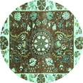 thumbnail image 1 of Ahgly Company Machine Washable Indoor Round Oriental Turquoise Blue Traditional Area Rugs, 8' Round, 1 of 4