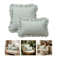 thumbnail image 2 of Plaid Throw Pillow Cover Blue White Checkered Ruffled Cushion Case, Vintage Farmhouse Square Pillow Sham with Ruffle Trim for Sofa Couch Bed Living Room Decor 18x18 Inch, 2 of 4