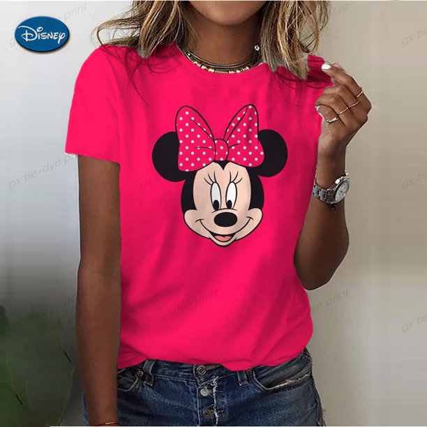 Women's Summer Casual T-Shirt 2023 Fashion Disney Mickey Mouse Print Short-Sleeved Pullover New Oversized Round Neck Loose TopM Gao Jinjia LED