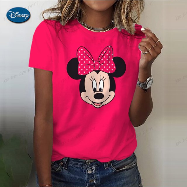 Women's Summer Casual T-Shirt 2023 Fashion Disney Mickey Mouse Print Short-Sleeved Pullover New Oversized Round Neck Loose TopL Gao Jinjia LED