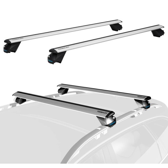 COWVIE 47 Inch Aluminum Roof Rack Cross Bars for Raised Side Rails, Adjustable Cargo Bars with Keyed Locks, Hold 198 LBS, Silver