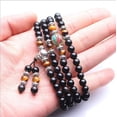 thumbnail image 2 of Mala Beads Multilayer Stretch Bracelet and Necklace, Black Obsidian Tiger Eye Buddhist Prayer Beads, Versatile, Unique Gift, 2 of 4
