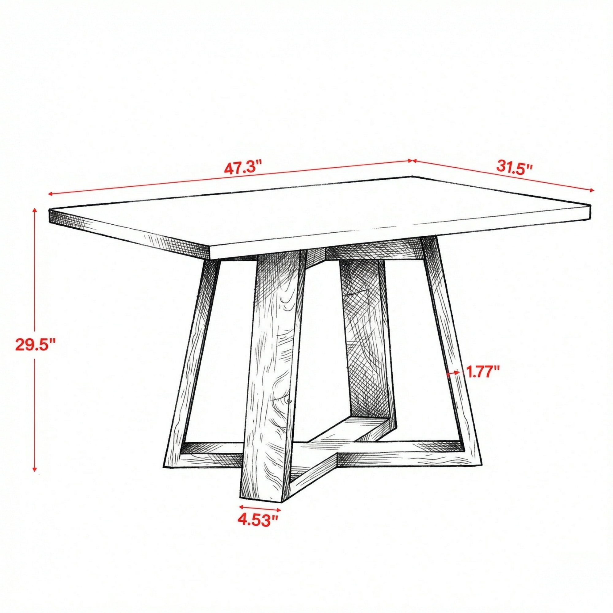 Modern 47 Inch Rectangular Dining Table, Kitchen Dinner Table Seats 4