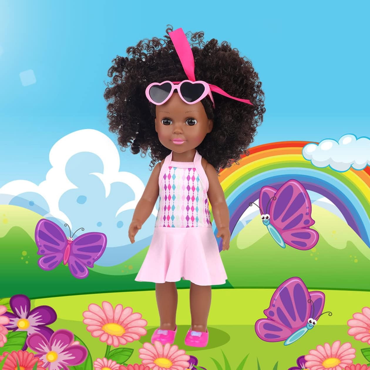 ZITA ELEMENT 14.5 Inch Black Doll Black Baby Girl Doll and Clothes Set African Washable Realistic Silicone Girl Dolls -Best Gift for Girls
