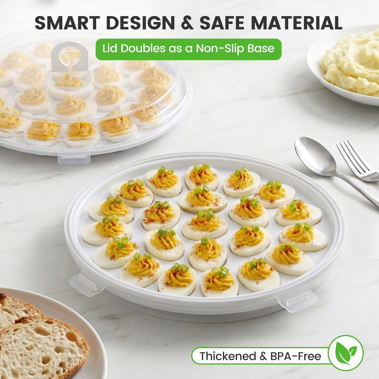 Deviled egg container with lid, deviled egg tray rack, 22 slots, perfect for holiday parties and home kitchens.