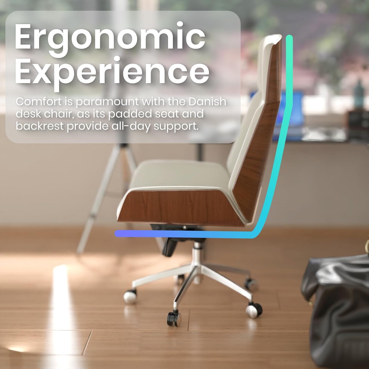 FOH Luxury Wooden Swivel and Adjustable Executive Chair, Wide Pu Leather Office Chair, Modern and Vintage Design High Back Computer Desk Chair for Conference Rooms and Home Offices