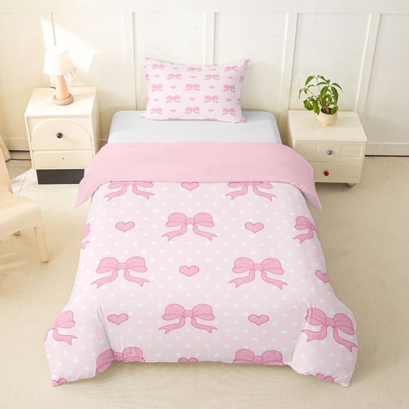 Erosebridal Princess Ribbon Twin Bedding, Love Heart Duvet Cover Set, Pink Reversible, 2-Piece, No Comforter