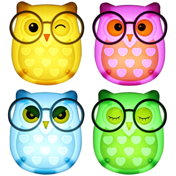 GOOHOCHY 2 piezas Mini búho LED luz nocturna Sensor automático lámpara de control de luz niño niños bebé iluminación habitación lámpara enchufe animal azul y verde (enchufe de EE. UU.)