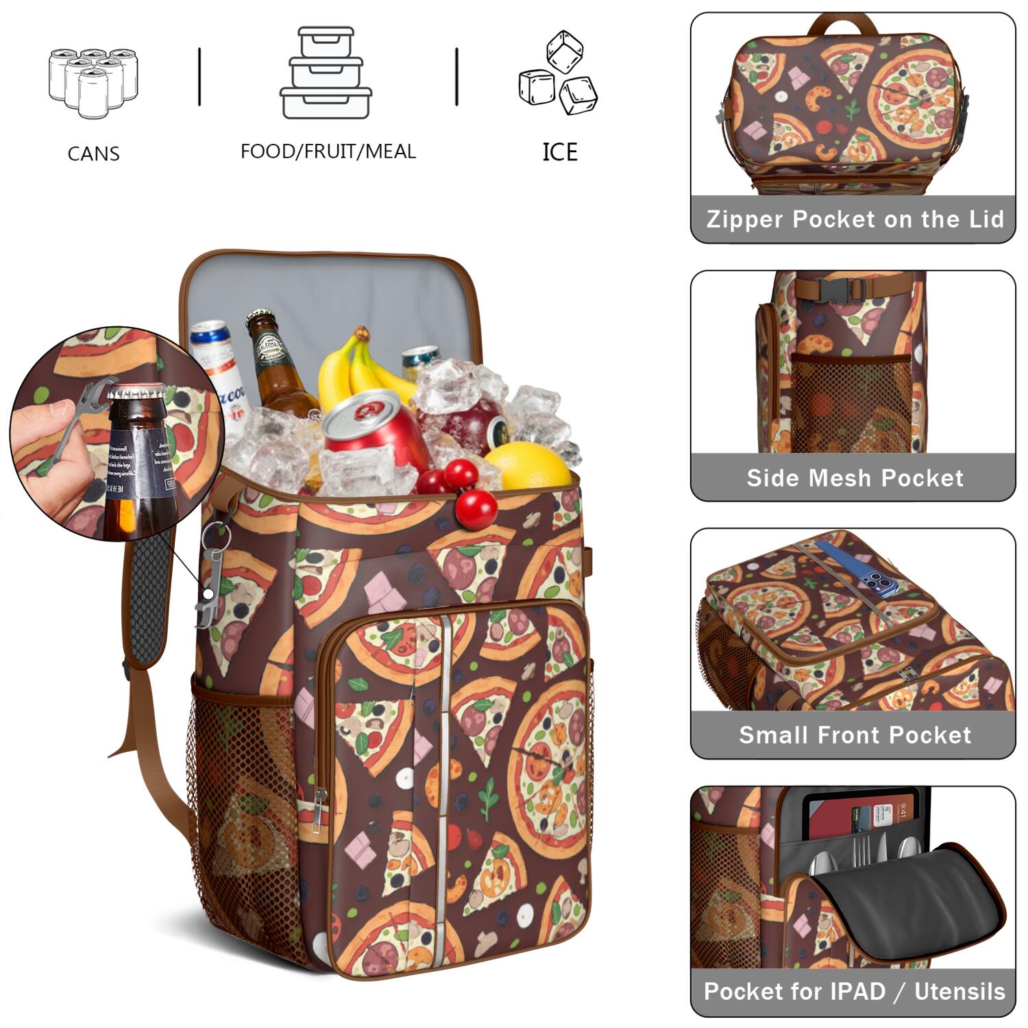 Pizza Cooler Backpack Insulated Waterproof Leak Proof Backpack Cooler Lightweight Lunch Picnic Camping Backpack Cooler for Men Women