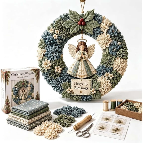 SeasonNest 3D Fabric Poke Wreath DIY Kit - Christmas Wreath Making Kit for Adults, Holiday Door Decor Craft Set