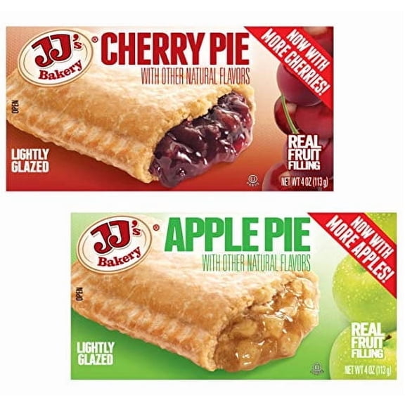 JJ's Bakery Apple & Cherry Variety Snack Pies, Individually Wrapped, Nut-Free, Kosher Parve, 4 oz, Pack of 12