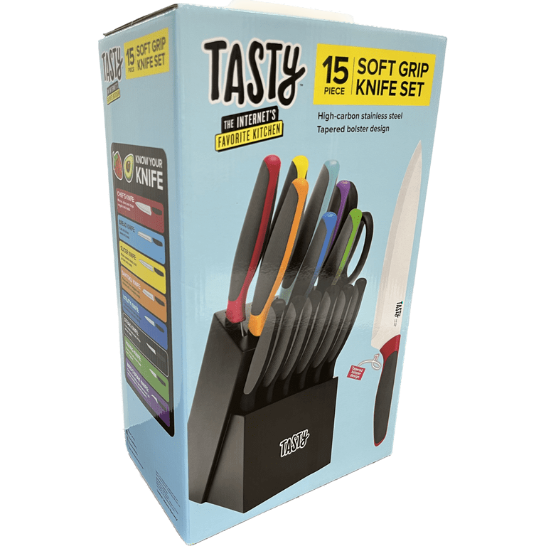 Tasty 15 Piece Stainless Steel Knife Block Set, Multi-color
