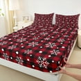 thumbnail image 3 of Manfei Modern Grid Artistic Twin Sheet Sets,Cute Christmas Snowflake Twin Fitted Sheet,Red Black White Flat Sheet For Girl Kids,Super Cozy Room Decor,3-Piece, 3 of 7