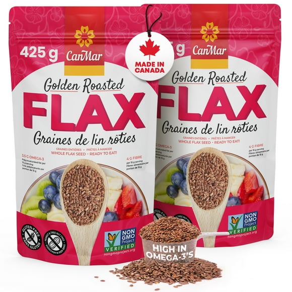CanMar Ground Milled Golden Flaxseed, 2-Pack – Roasted Vegan Flaxseed Meal with Omega-3 & Fiber – Non-GMO, Gluten-Free Linseed Powder